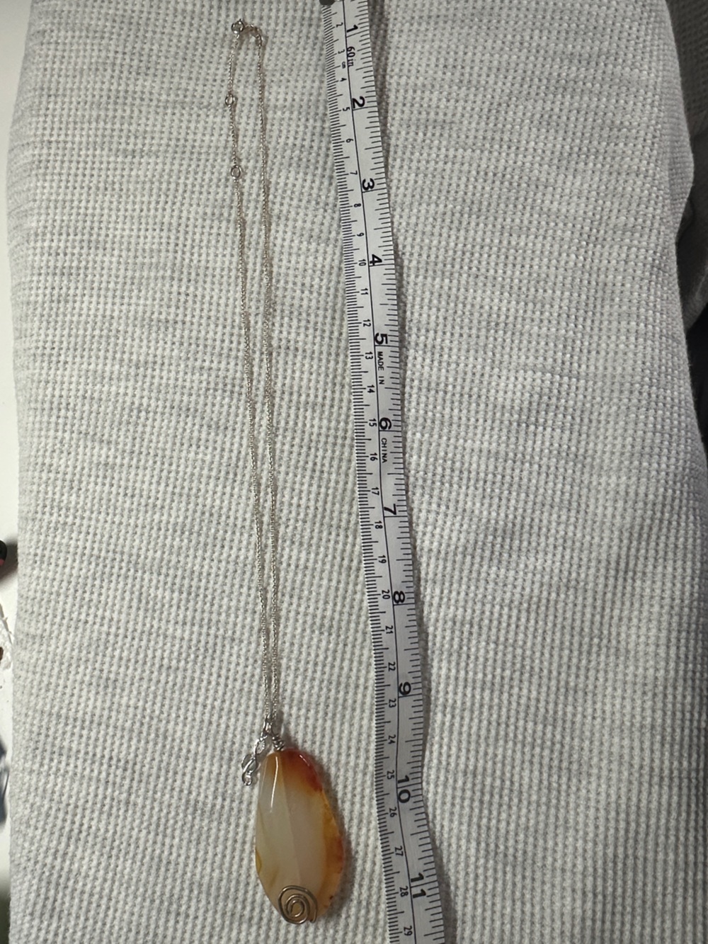 Vintage Wire-Wrapped Agate Pendant Necklace  with Sterling Silver Treble Clef
